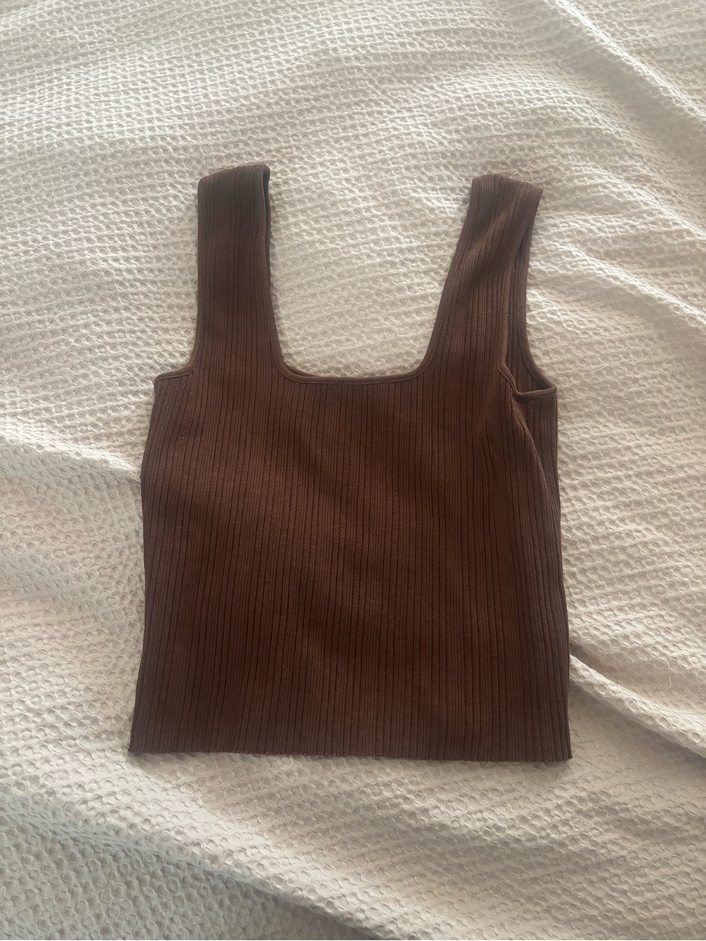 Vince Chocolate Ribbed Square-Neck Tank